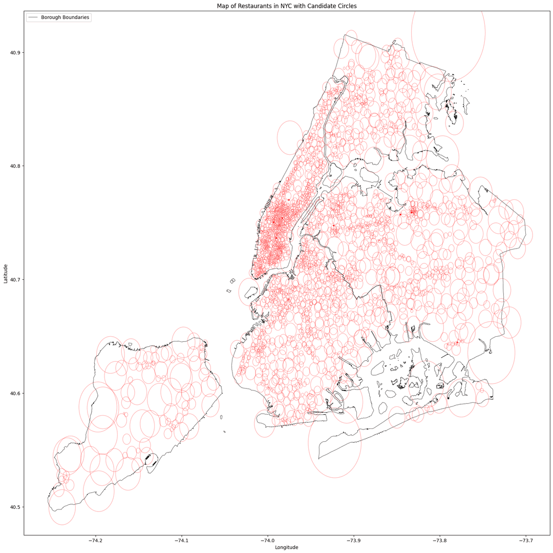 Visualization of selected circles over NYC boroughs map.